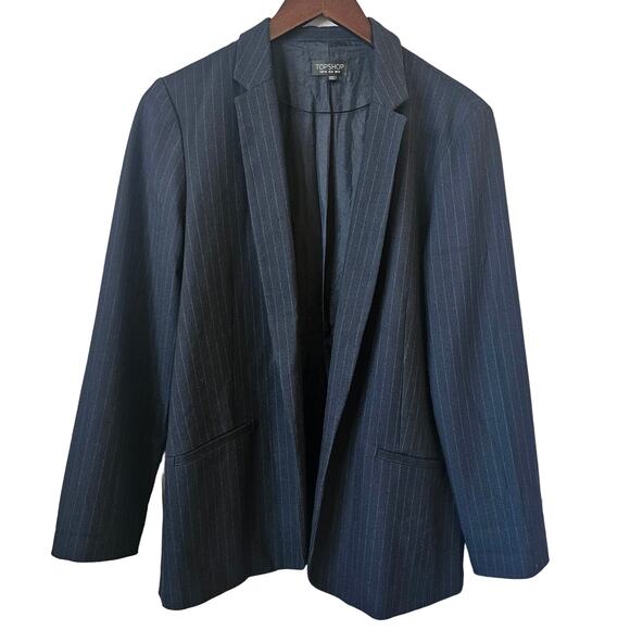 Topshop Jackets & Blazers - Topshop Navy Pinstripe Blazer Size 8 | Oversized Boyfriend Fit